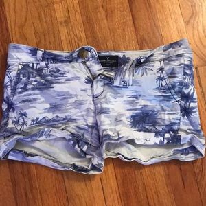 printed jean shorts